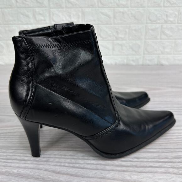 Franco Sarto Ankle Boots WMNS 5.5M Black Leather Side Zip Stiletto Pointed Toe - Picture 2 of 11